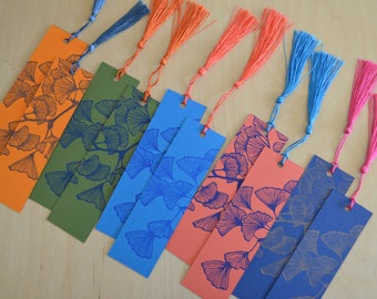 Handprinted gingko leaf bookmarks