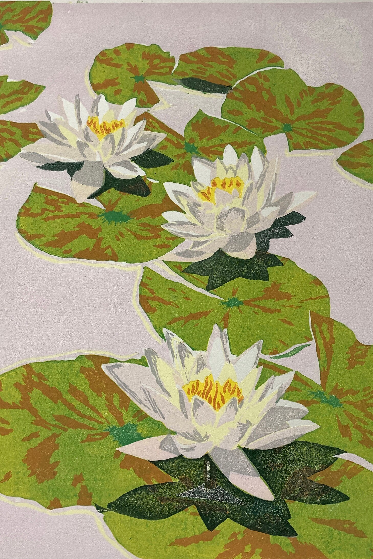 Water lilies linocut print Etsy