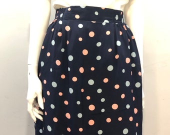 Navy Blue Polka Dot Pencil Skirt - M/L