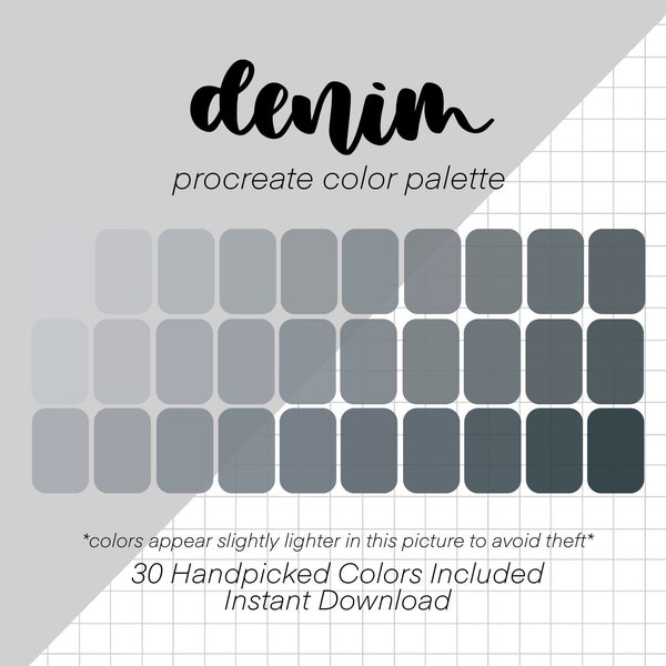 Denim Procreate Color Palette (30 Colors) | Swatches | iPad Lettering | Procreate Tools | Muted | Blue | Gray | Dark | Light | Apple Pencil