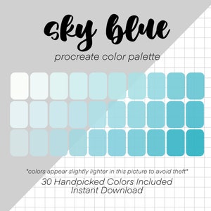 Sky Blue Procreate Color Palette (30 Colors) | Swatches | iPad Lettering | Procreate Tools | Pastel | Shades of Blue | Apple Pencil