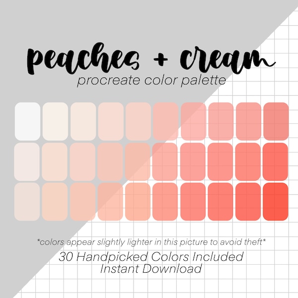 Peaches and Cream Procreate Color Palette (30 Colors) | Swatches | iPad Lettering | Procreate Tool | Pastel | Peachy | Peach | Pink | Orange