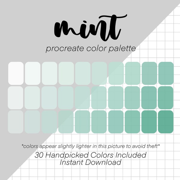 Mint Procreate Color Palette (30 Colors) | Swatches | iPad Lettering | Procreate Tools | Blue | Green | Teal | Light | Pastel | Aquamarine