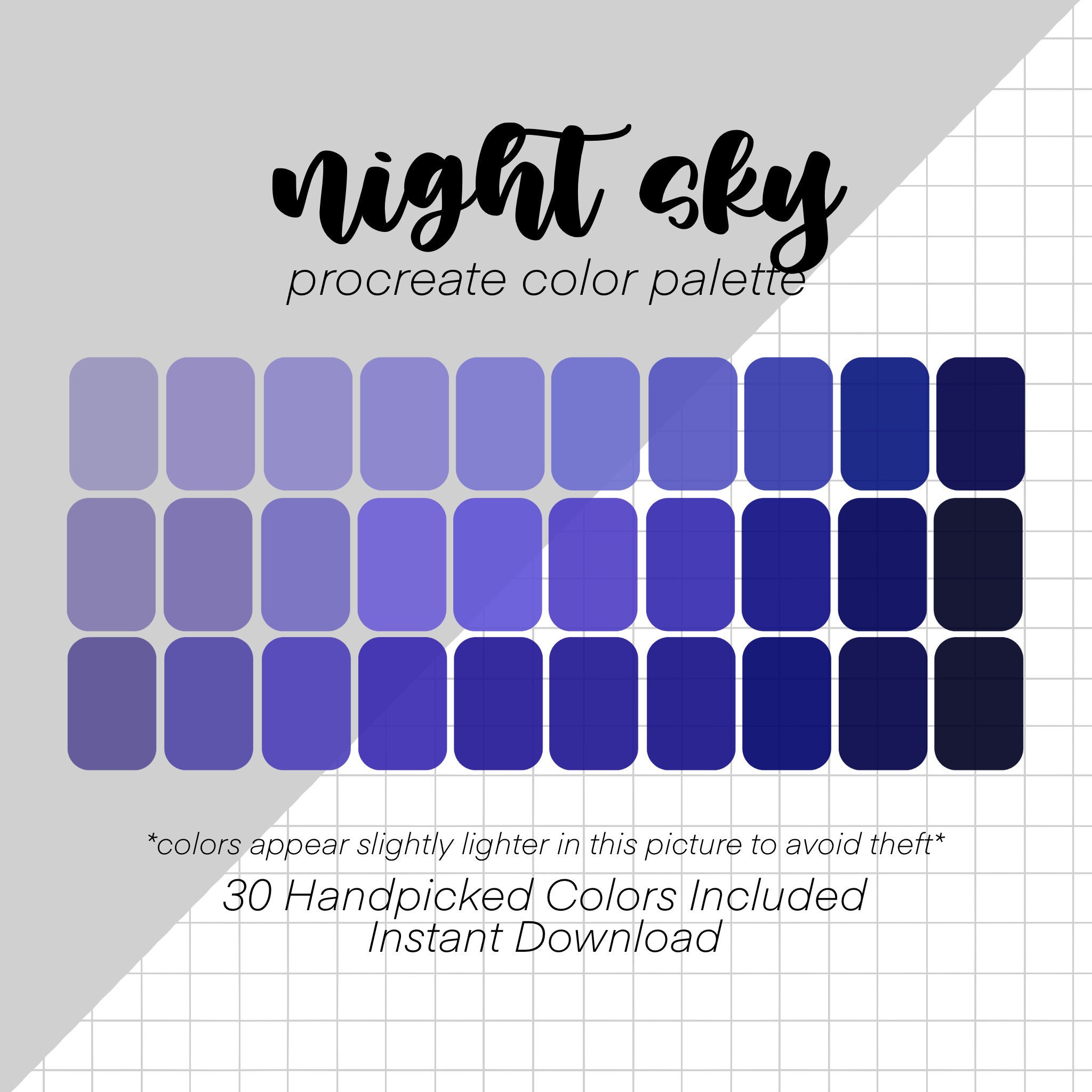 Paleta de colores Night Sky para Procreate (30 colores) / Muestras / Letras para iPad / Herramientas para Procreate / Azul / Morado / Índigo / Apple Pencil