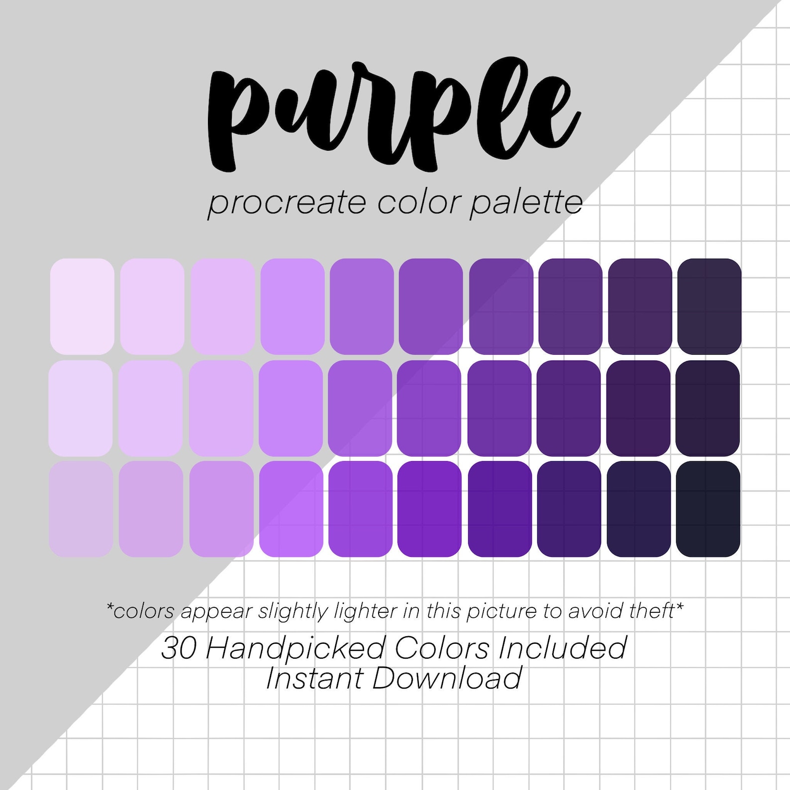 Purple Procreate Color Palette 30 Colors Swatches iPad Lettering