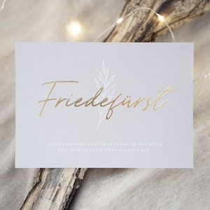 Christelijke kerstkaart met goudfolie afwerking: Vredesprins