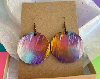 Colorful Tie Dye Wood Round Disk Earrings | Wood Earrings | Tie  Dye Earrings | Gift for Her