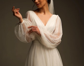 Classic wedding dress long sleeve / Simple Wedding Dress / Bridal gown