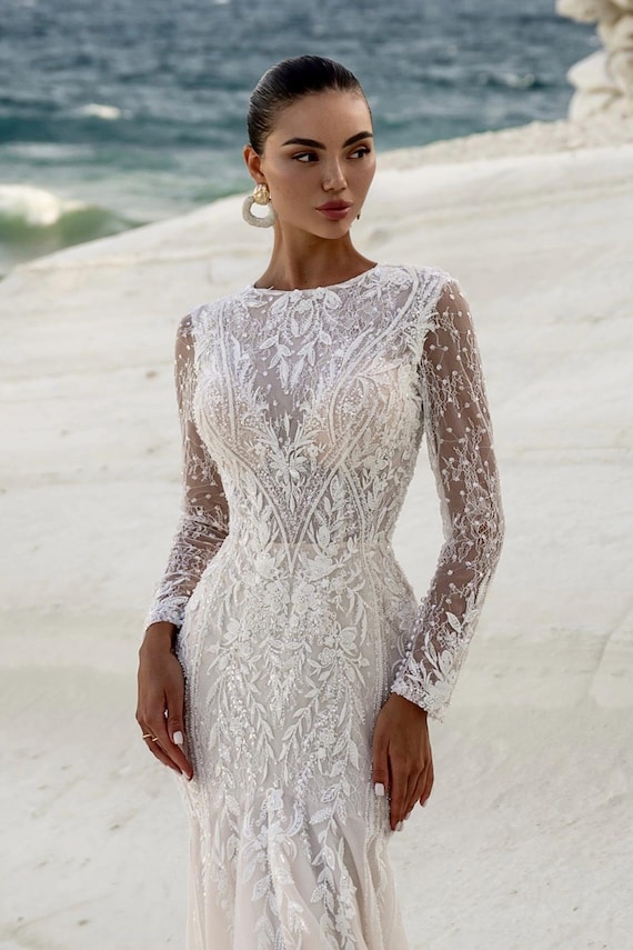 cheap lace mermaid wedding dress THE MARGARET DRESS by Lauren Elaine Bridal