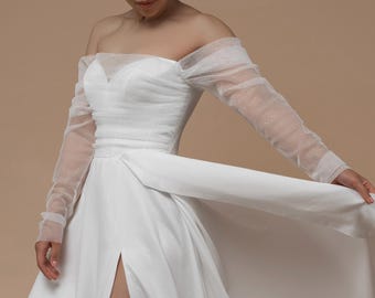 Classic wedding dress long sleeve with shining fabric / Simple Wedding Dress / Bridal gown Tereza