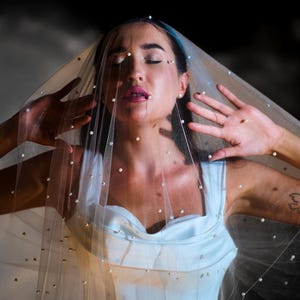 Stylish wedding Veil with beads / Bridal Veil / Fashion wedding veil / Middle length bridal veil