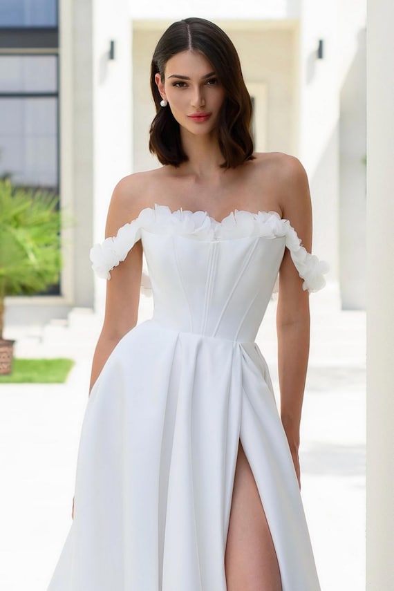 mexican traditional embroidered wedding dress HF110463 Off-Shoulder Couture Evening Gown main image 0