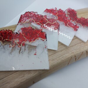 Resin Coaster, White with Red Gold Leaf, Square Coaster, Geode Design,set of 4 coesters, Home Decor, Handmade, Gift