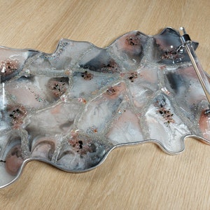 Resin Tray, Tray with Handles, Sparkly Marble, Pink Resin Tray, Silver Accents, Decorative Tray, Home Decor, Handmade Tray