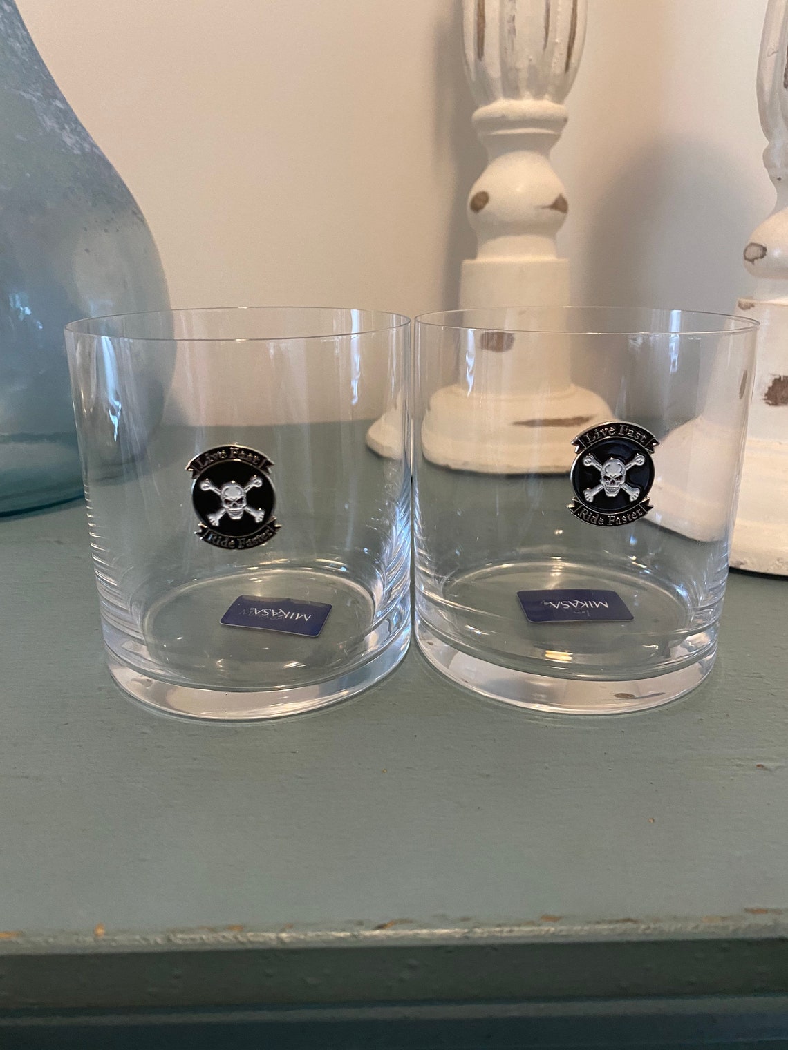 Set of 2 crystal old fashioned glasses with embellishment that Etsy