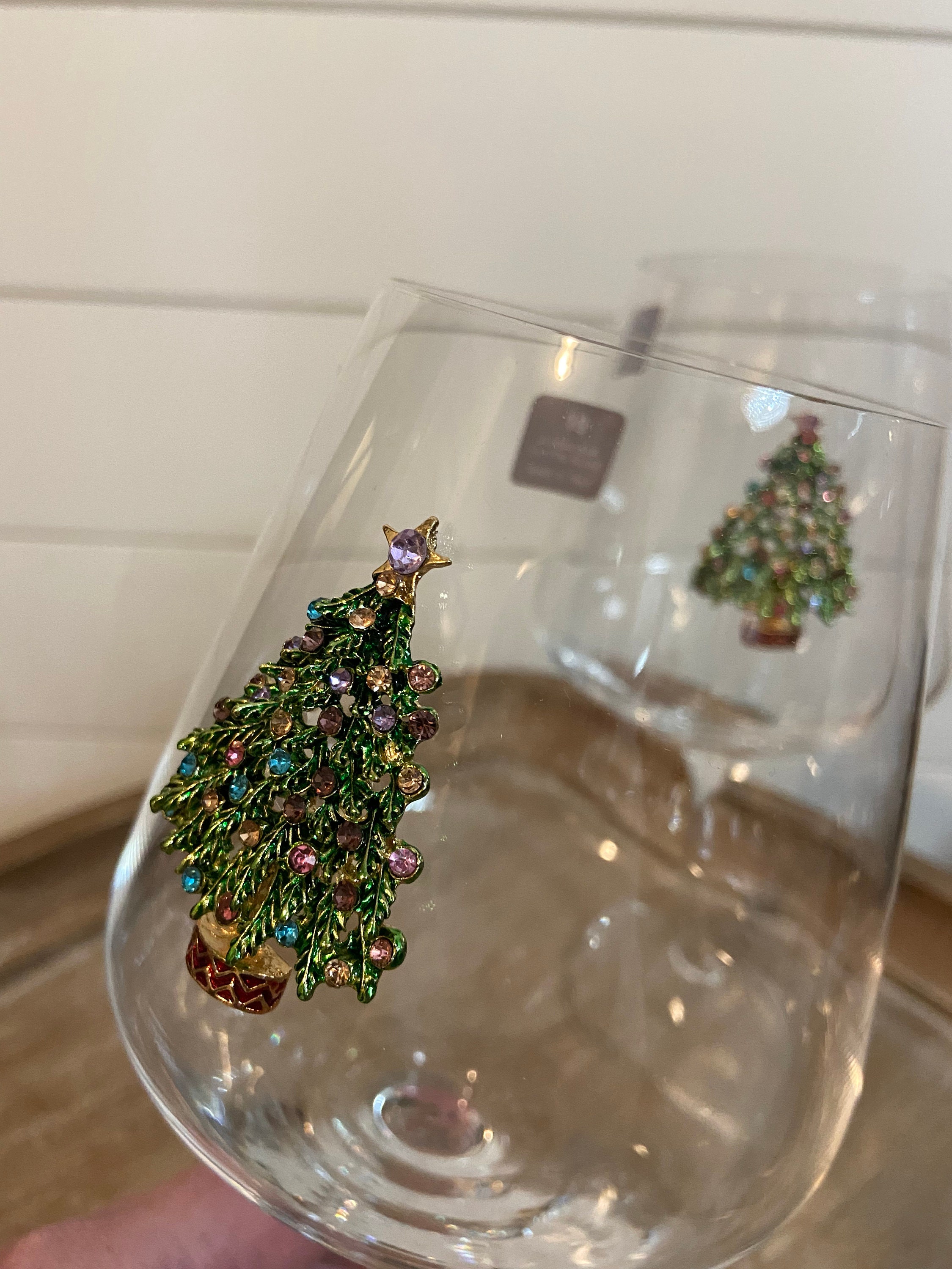 Set of 2 Christmas Tree Stemmed Wine Glasses Christmas Theme Etsy UK