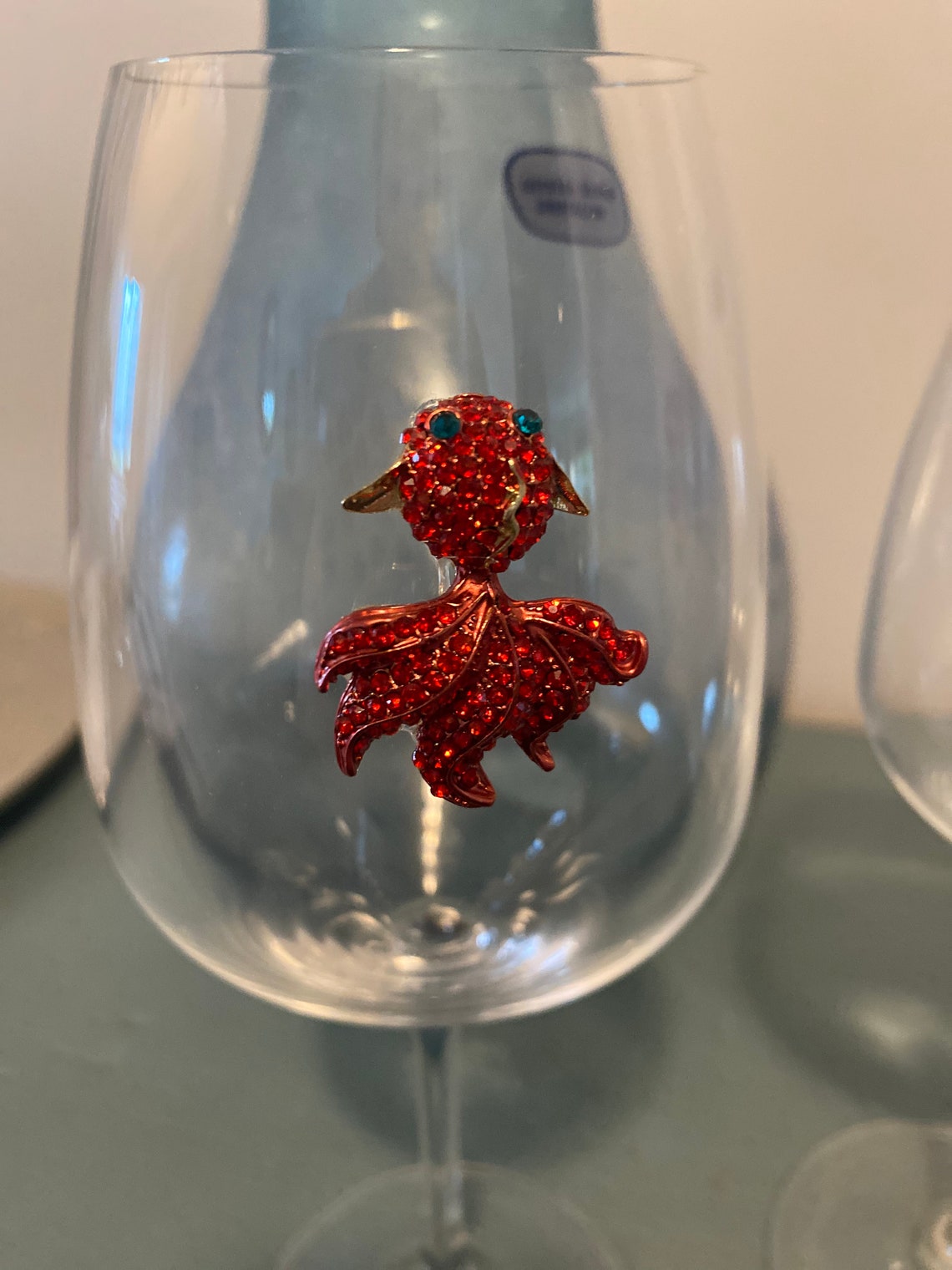 Set of 2 wine glasses with goldfish or koi fish embellishment Etsy