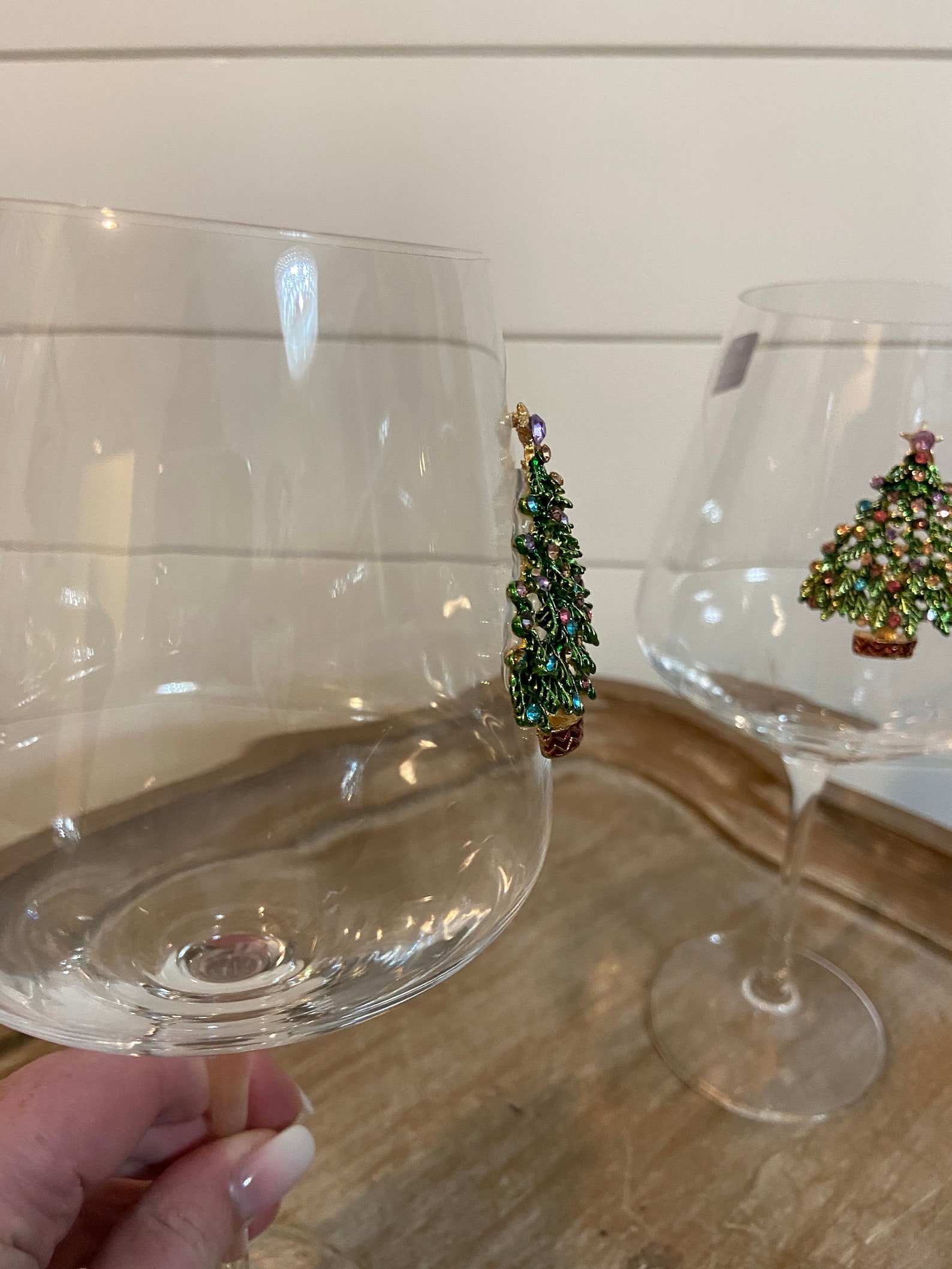 Set of 2 Christmas Tree Stemmed Wine Glasses Christmas Theme Etsy UK