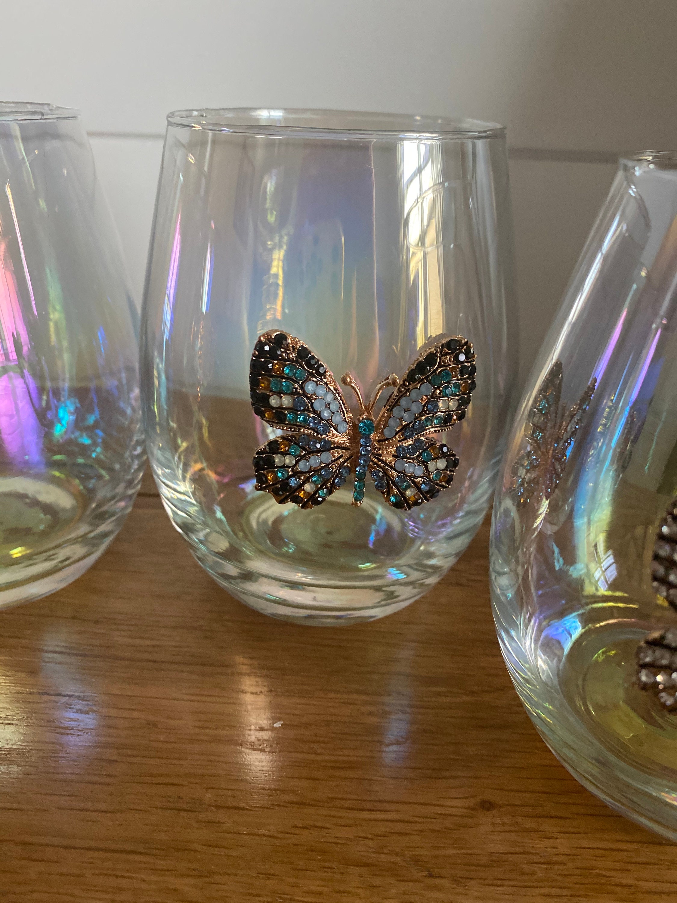 Set of 4 stemless iridescent wine glasses with different Etsy