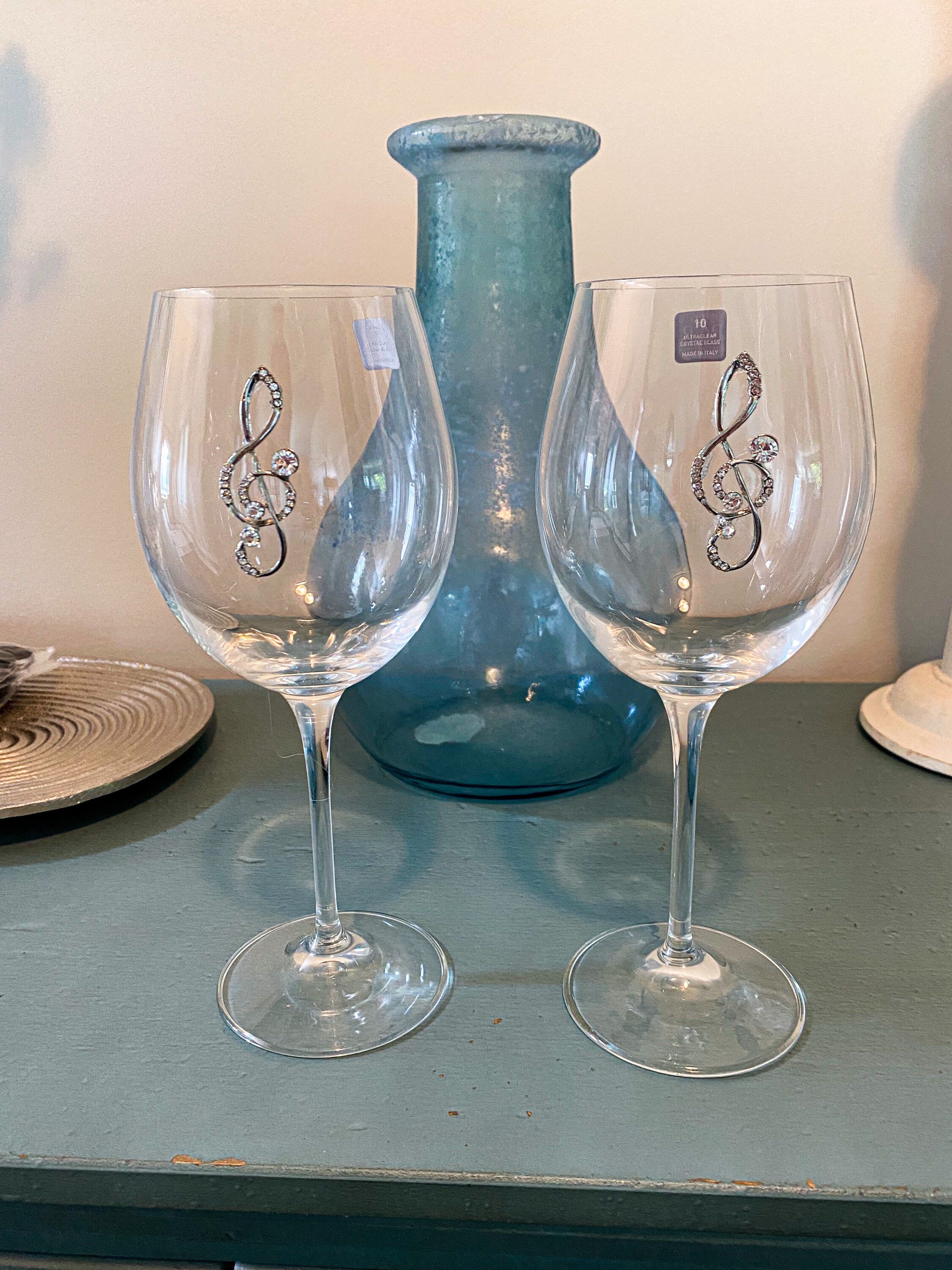 Set of 2 wine glasses with music note embellishment Music Etsy
