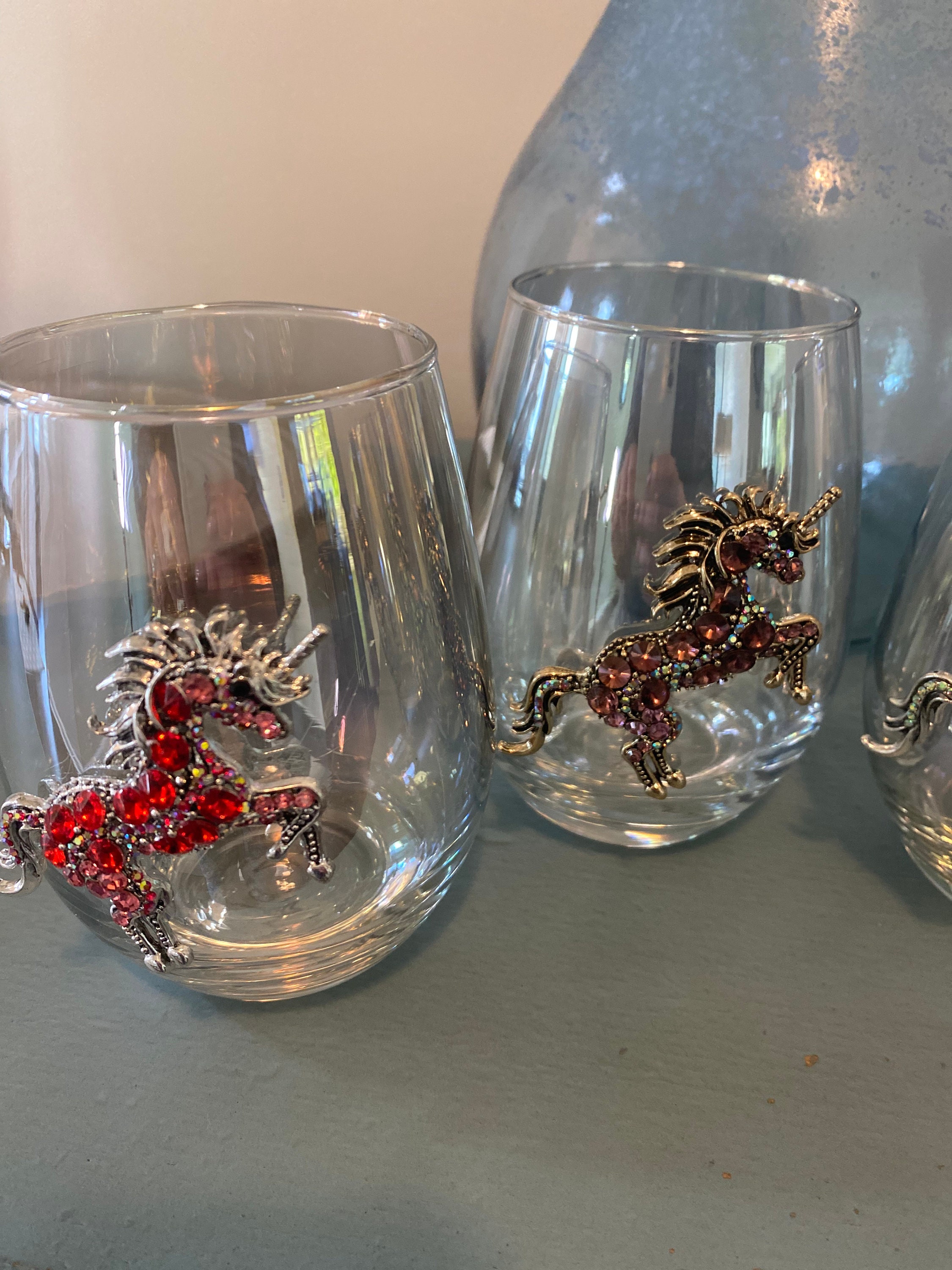 Set of 4 stemless iridescent wine glasses with different Etsy