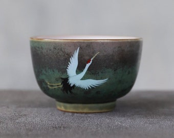 Taza de té de cerámica con diseño de grulla, 70 ml