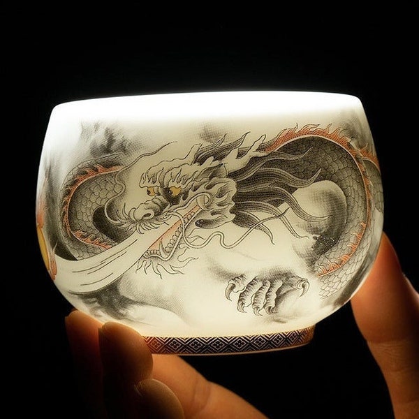 Dragon and Phoenix Royal Ceramic Tea Cup with Gold Glazed 170ml