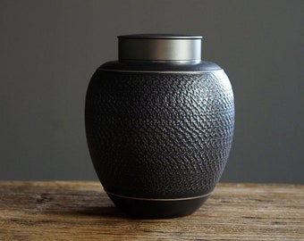Boîte de stockage de thé en céramique noire argentée avec couvercle en alliage