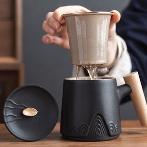 Ceramic Tea Cup with Lid Mountain Tea Mug