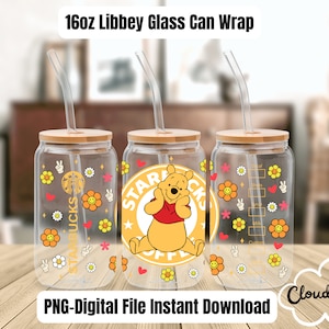 Libbey Can Glass Wrap l Glass Cup PNG Transfer l Transfer Wrap Digital File l Kid's Cartoon Classic Glass Can Wrap l