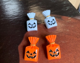 Trick or Treat Bag Earrings, Halloween Candy Earrings, Pumpkin Earrings