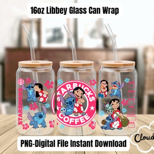 Libbey Can Glass Wrap l Glass Cup PNG Transfer l Transfer Wrap Digital File l Kid's Cartoon Classic Glass Can Wrap l Ohana png file