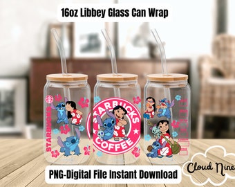 Libbey Can Glass Wrap l Tazza di vetro PNG Transfer l Transfer Wrap File digitale l Cartoni animati per bambini Classic Glass Can Wrap l Ohana png file