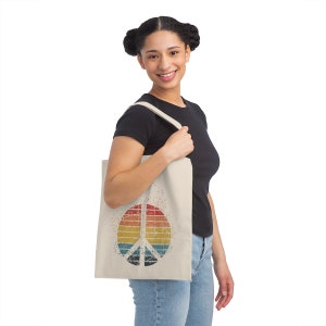 Peace Rainbow Canvas Tote Bag, Peace Bag Gift for Women, Peace Bag Gift for Friend, LGBTQ Peace Canvas Bag, Peace Sign Canvas Bag Gift