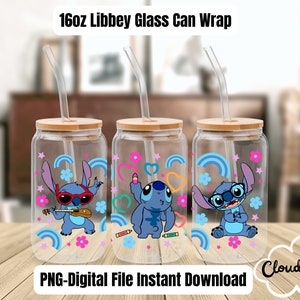 Libbey Can Glass Wrap l Glass Cup PNG Transfer l Transfer Wrap Digital File l Kid's Cartoon Classic Glass Can Wrap l Ohana png file
