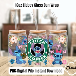 Libbey Can Glass Wrap l Glass Cup PNG Transfer l Transfer Wrap Digital File l Kid's Cartoon Classic Glass Can Wrap l Ohana png file