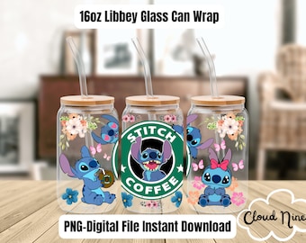 Libbey Can Glass Wrap l Tazza di vetro PNG Transfer l Transfer Wrap File digitale l Cartoni animati per bambini Classic Glass Can Wrap l Ohana png file