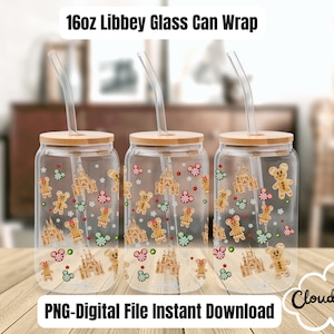 Libbey Can Glass Wrap l Glass Cup PNG Transfer l Transfer Wrap Digital File l Kid's Cartoon Classic Glass Can Wrap l Christmas Glass Wrap l