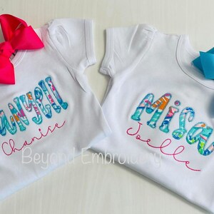Monogramme appliqué pour filles, chemise personnalisée pour filles, chemise monogramme