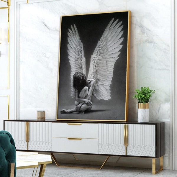 42# 1 Gothic Theme Canvas Art, Gothic Room Wall Decor, Gothic Art /Printed Picture Wall Art, Angel Canvas Wall Art Print, Angel Painting