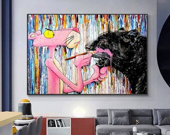 278# Pink Panther Pop Art Leinwand – Popkultur-Gemälde – Modegemälde – Street-Art-Leinwand – Pink Panther-Wandkunst – Pop-Art-Wandkunst