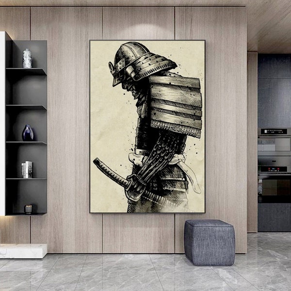 98 # 3 Samurai Warrior Print op Canvas, Japanse kunst, Japans decor, Samurai met katana zwaard, samurai krijgers zwaardvechters art prints