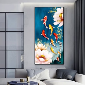 Feng Shui Art Wealth and blessing 9 lucky koi fish wallpaper Stock Photo