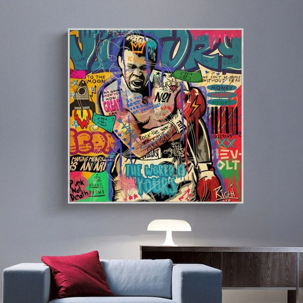 66# tableau pop culture - déco pop culture - tableau graffiti - Muhammad Ali toile - Art de motivation - toile de boxeur