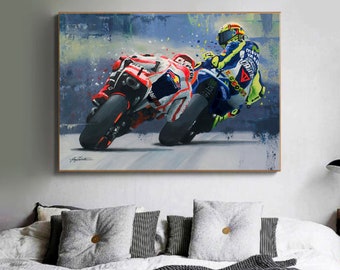 202# 2 valentino rossi canvas, motorcycle painting, motorcycle poster, motorbike posters, yamaha poster, motorbike wall art, bikers painting