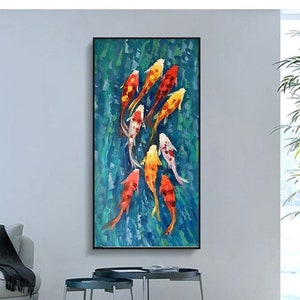 86# koi fish art - koi fish artwork - koi fish wall art - koi fish print - koi fish canvas - koi fish painting - blue paint - animal lovers