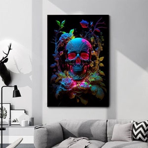 257# 13 skull painting, skull canvas, skull poster, Mexican skull poster, Mexican skull painting, colorful painting, colorful print