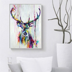 56# Deer Wall Art - Deer décor mural - Deer Canvas Wall Art - Deer Peinture abstraite - Grand cerf Œuvre d’art - Peinture de grands animaux