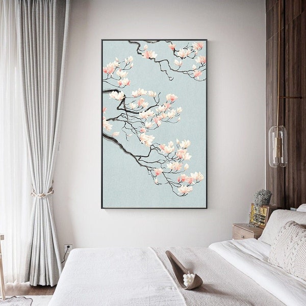 35# 1 Kirschblüten druckbare Wandkunst, erröten rosa Blume Aquarell Druck, minimalistische Schlafzimmer Dekor, Wohnzimmer Wandkunst, Zen, Feng Shui