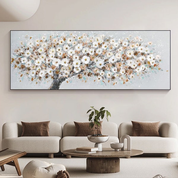 276# tree of life painting, cherry blossom painting, White flower painting, maniola painting flower, tree of life print, tree in bloom print